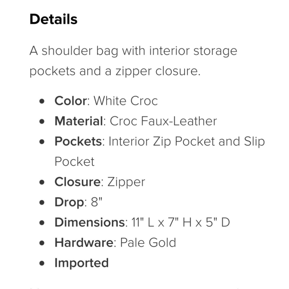 NWT JustFab Faux Croc Shoulder Bag in White - Picture 11 of 12